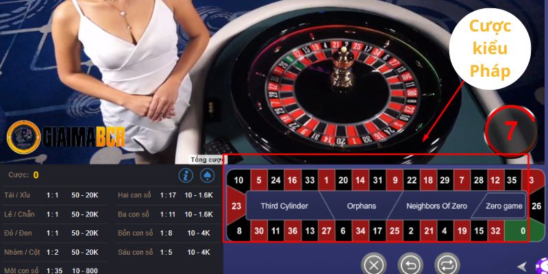 Ô đặt cược kiểu Pháp trong game Roulette trực tuyến tại Casino